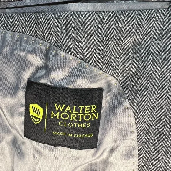 NWT WALTER MORTON 40R Gray Herringbone 2 btn100% Worsted Wool blazer USA 1 vent - Picture 7 of 9
